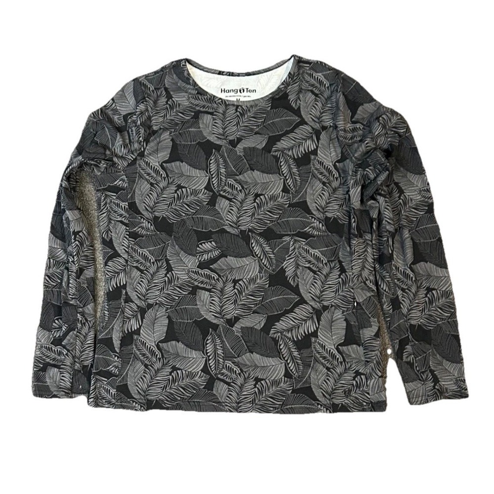 Hang Ten Mens Long Sleeve UV Protection UPF 50+ Sun Shirt Black Grey Leaf AOP M